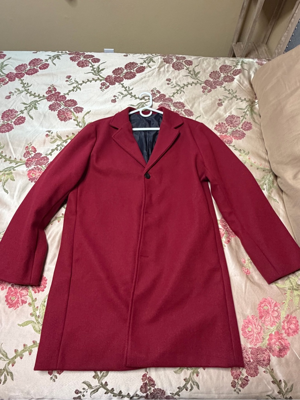 Women's Red Single-Button Wool Coat